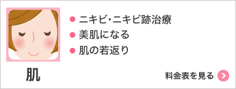 肌 ・ニキビ･ニキビ跡治療・美肌になる・肌の若返り 料金表を見る