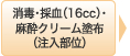 消毒・採血（16cc）・麻酔クリーム塗布（注入部位）