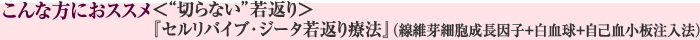 “こんな方におススメ＜“切らない”若返り＞『セルリバイブ･ジータ若返り療法』（線維芽細胞成長因子＋白血球＋自己血小板注入法）