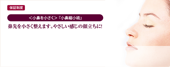 保証制度 ＜小鼻を小さく＞「小鼻縮小術」鼻先を小さく整えます。やさしい感じの顔立ちに！