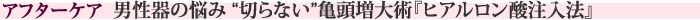 アフターケア　男性器の悩み“切らない”亀頭増大術『ヒアルロン酸注入法』